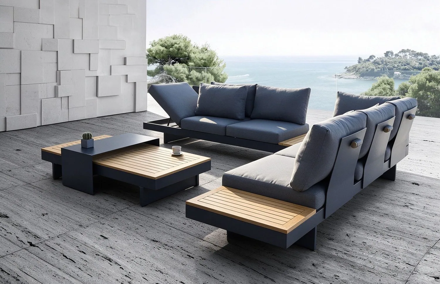 Conjunto de sofá modular en L — Sea-View Terrace Stone Deck