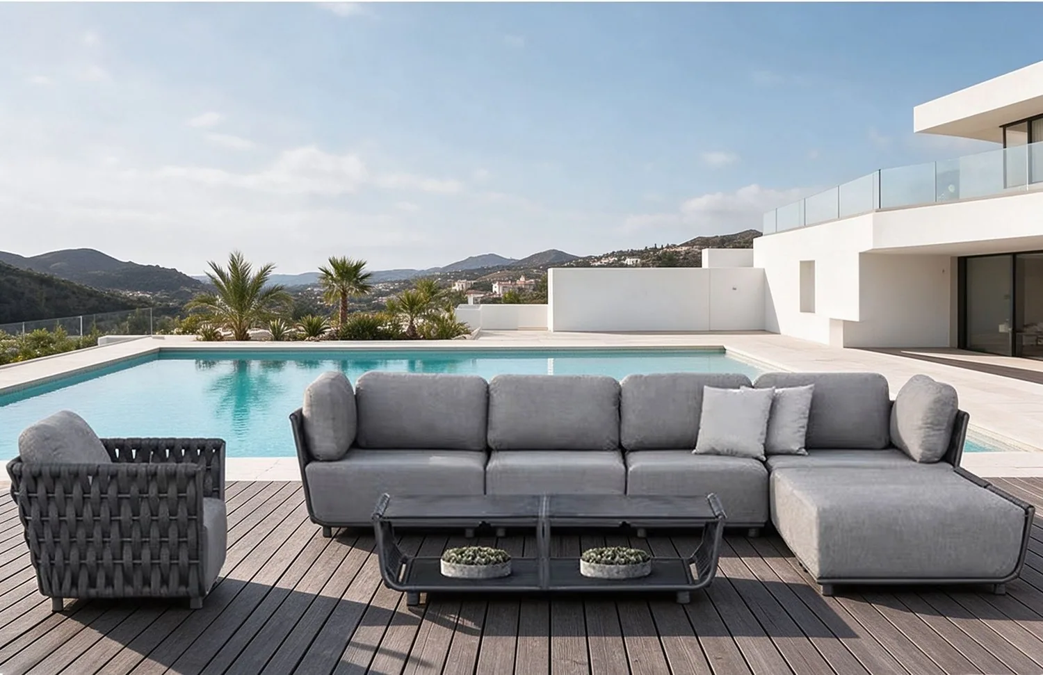 Conjunto de sofá modular esquinero — Pool Timber Deck
